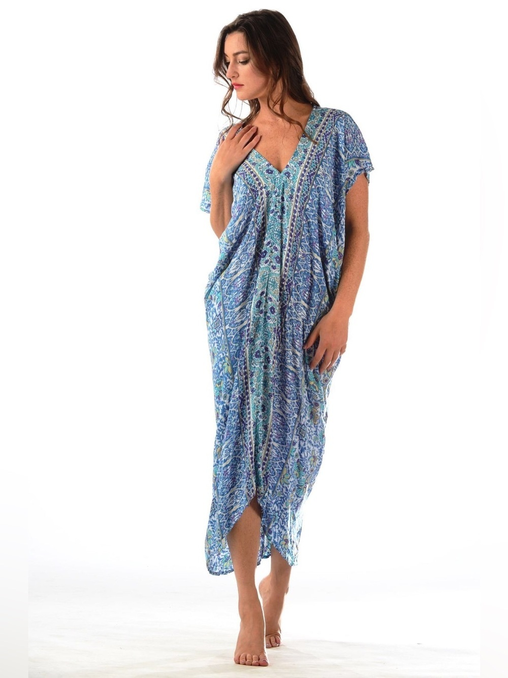 WALKER & WADE Santorini Kaftan Blue Violet Resort Dress XS